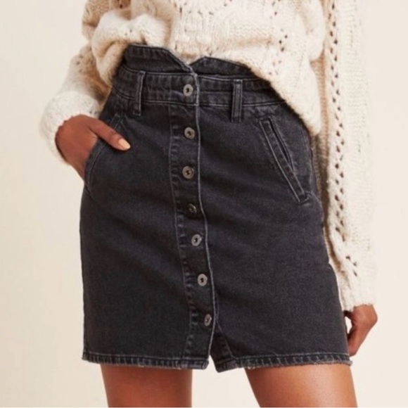 Anthropologie Dresses & Skirts - Anthropologie Pilcro & The Letterpress Black Button Front Denim Skirt High Rise